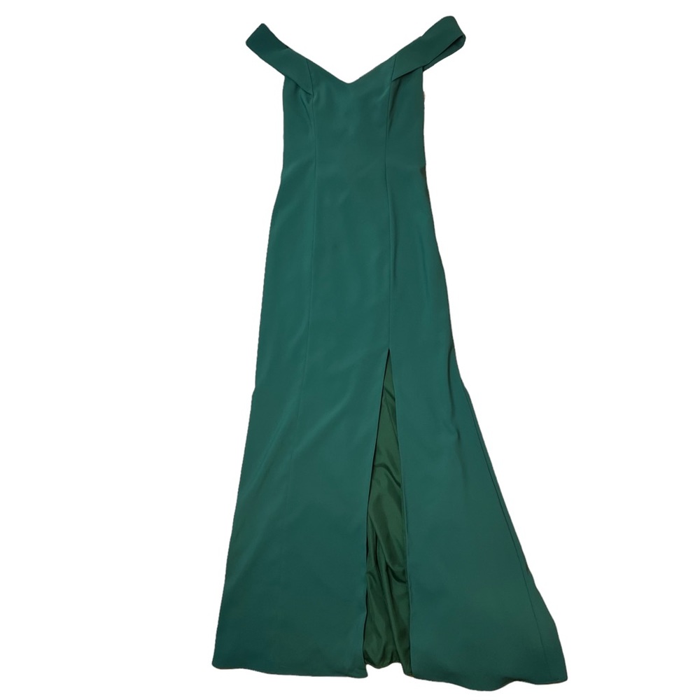 Dressy Collection Vivian Diamond Sz 6L Green Evening Gown 3012 Slit Off Shoulder